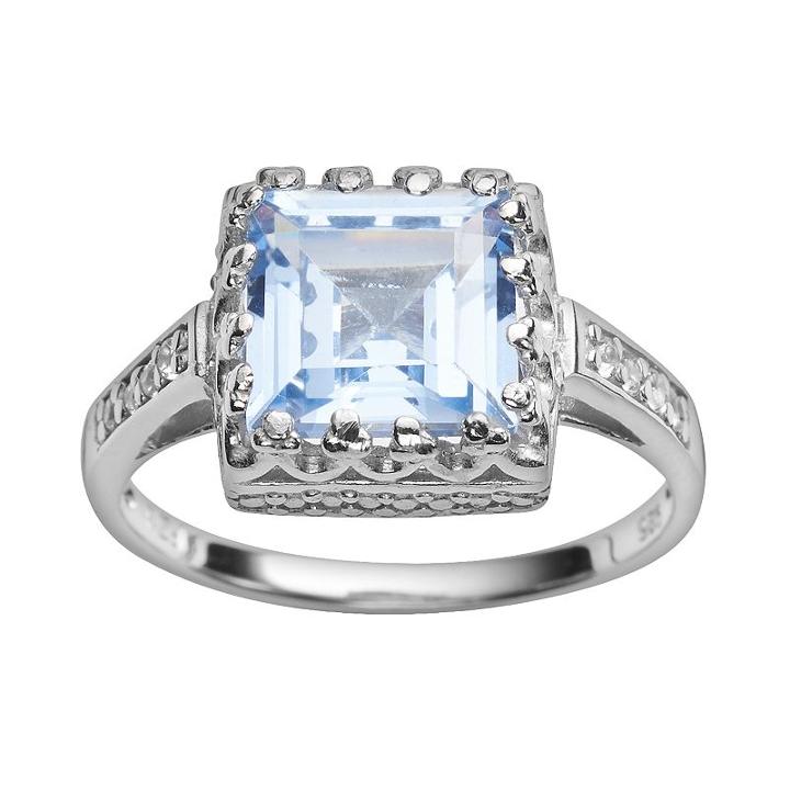 Sterling Silver Lab-created Aquamarine And Lab-created White Sapphire Crown Ring, Women's, Size: 6, Blue
