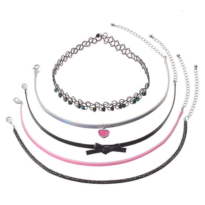 Girls 4-16 5-pk. Heart Choker Necklace Set, Girl's, Multicolor