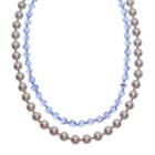 Crystal Avenue Silver-plated Crystal And Simulated Pearl Necklace - Made With Swarovski Crystals, Women's, Size: 18, Blue