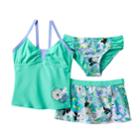 Girls 7-16 Zeroxposur 3-pc. Ring-a-rosie Daisy Tankini Swimsuit Set, Size: 10, Med Green