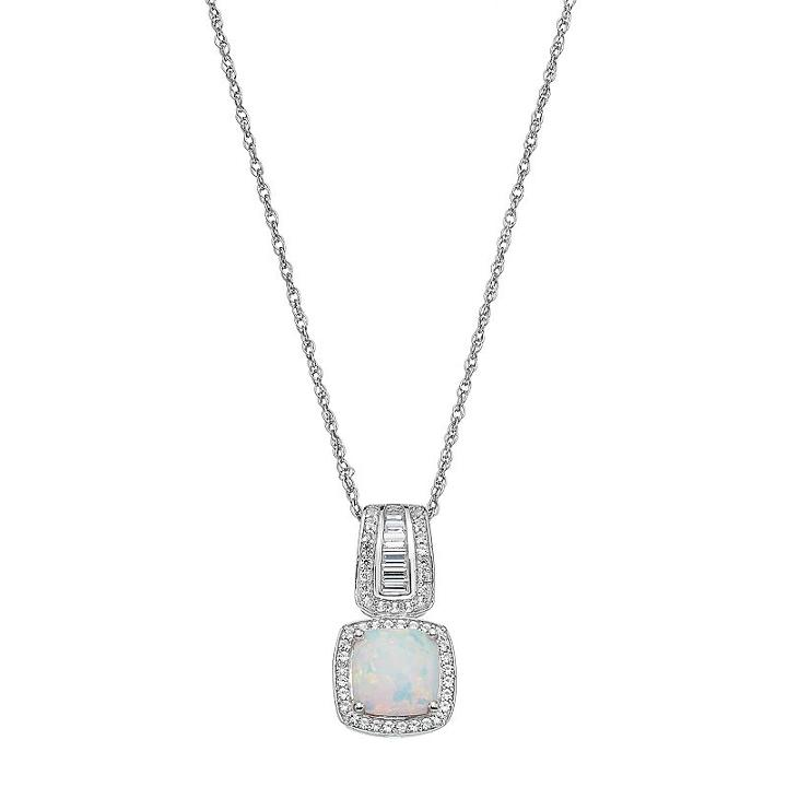 Sterling Silver Lab-created White Opal & White Sapphire Halo Pendant, Women's, Size: 18