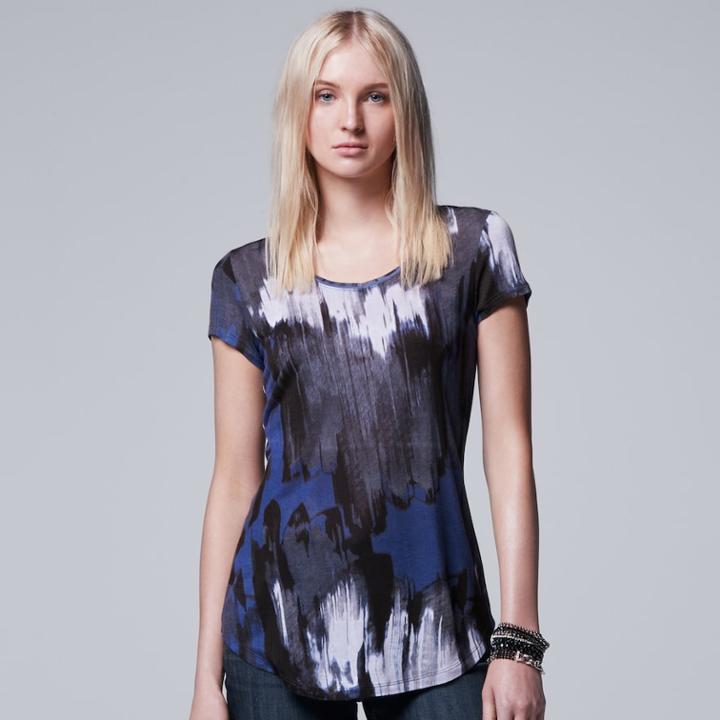 Women's Simply Vera Vera Wang Print Scoopneck Tee, Size: Large, Med Blue