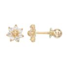 14k Gold Cubic Zirconia Flower Stud Earrings, Women's, White