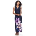Women's Nina Leonard Sleeveless Floral Smocked Maxi Dress, Size: Xl, Blue (navy)