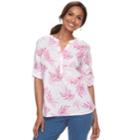 Women's Croft & Barrow&reg; Print Roll-tab Henley Top, Size: Xs, Med Pink