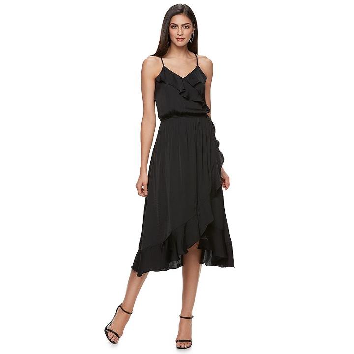 Women's Jennifer Lopez Faux-wrap Midi Dress, Size: Xl, Black