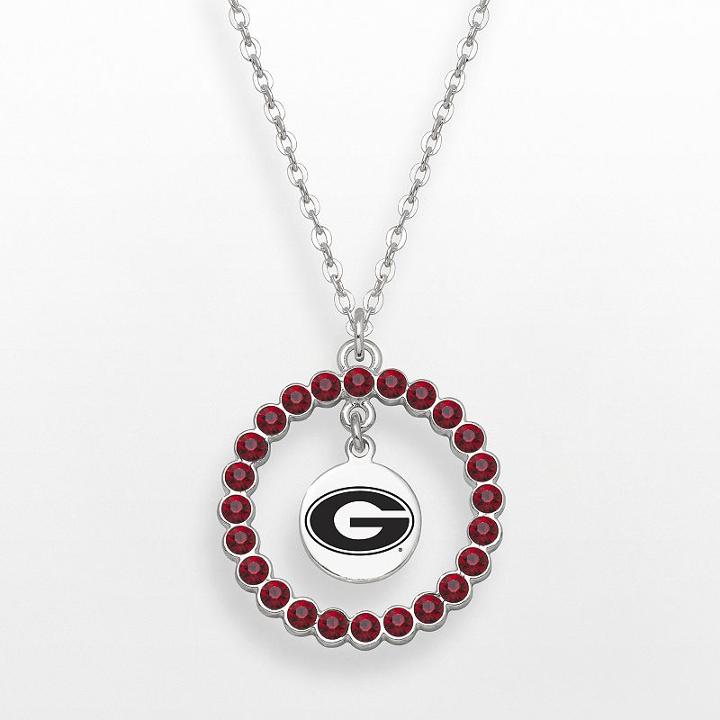 Logoart Georgia Bulldogs Silver Tone Crystal Logo Charm Circle Pendant, Women's, Size: 18, Red