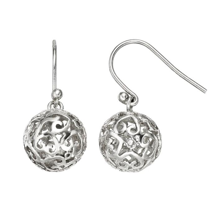 Silver-plated Openwork Heart Ball Drop Earrings, Women's, Grey