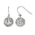 Silver-plated Openwork Heart Ball Drop Earrings, Women's, Grey