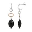 Onyx Sterling Silver Oval Drop Earrings, Women's, Black