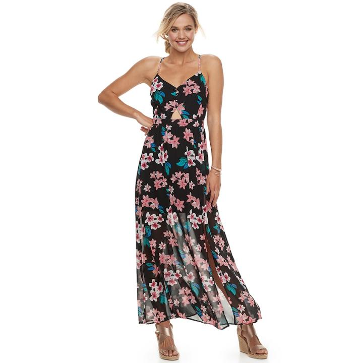 Juniors' Candie's&reg; Floral Cutout Chiffon Maxi Dress, Teens, Size: Xs, White