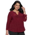 Plus Size Dana Buchman Knit Henley Top, Women's, Size: 2xl, Dark Red