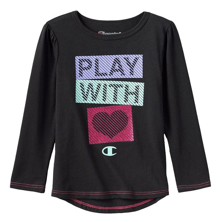 Girls 4-6x Champion Long Sleeve Droptail Graphic Tee, Girl's, Size: 5, Black