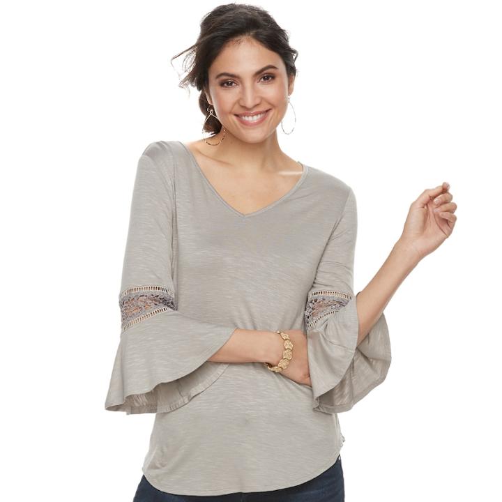 Women's Apt. 9&reg; Crochet Bell Tee, Size: Small, Grey