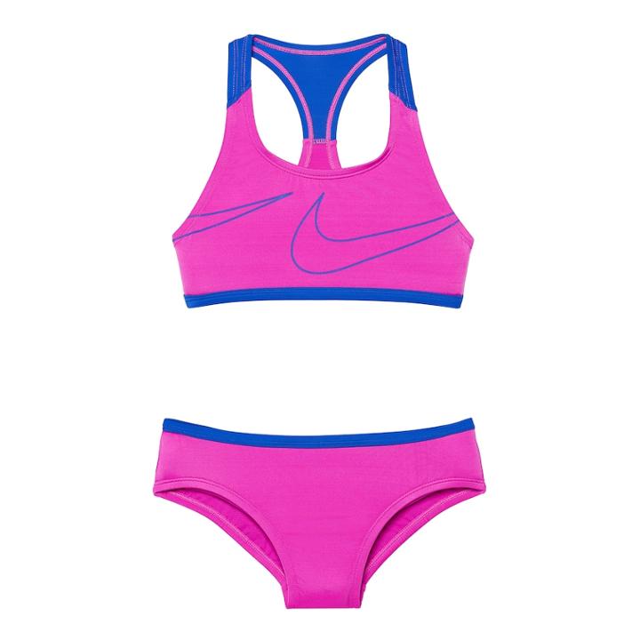 Girls 7-14 Nike Racerback Macro Swoosh Sport Bikini Top & Bottoms Swimsuit Set, Size: 8, Purple