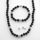 Sterling Silver Onyx And Crystal Bead Necklace, Bracelet And Stud Earring Set, Women's, Black