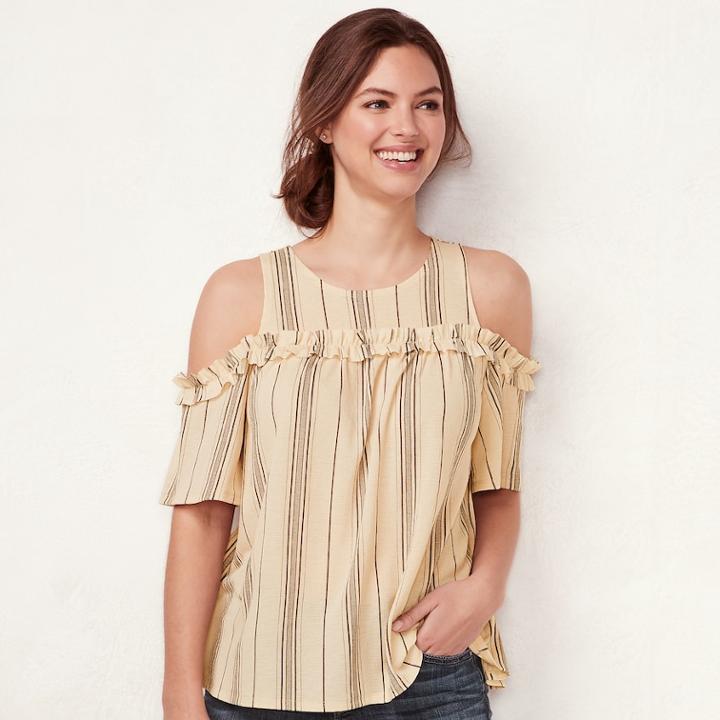 Women's Lc Lauren Conrad Rufflle Cold-shoulder Top, Size: Xs, Med Beige