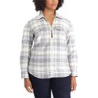 Plus Size Chaps Plaid Zip-front Shirt, Women's, Size: 2xl, Grey