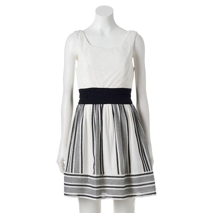 Juniors' Trixxi Lace Gauze Skater Dress, Girl's, Size: Medium, Grey (charcoal)