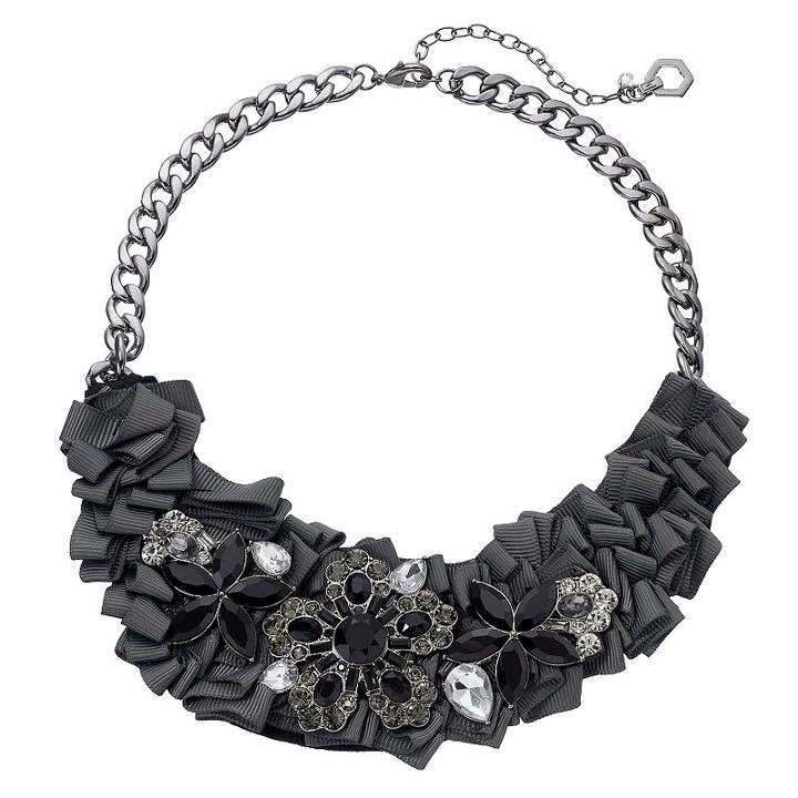 Simply Vera Vera Wang Black Ribbon Flower Statement Necklace, Women's