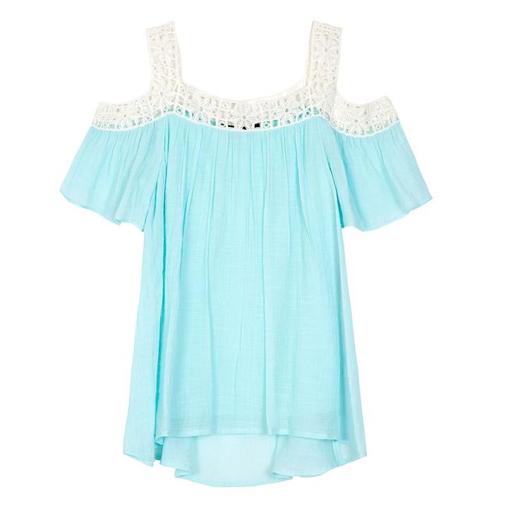 Girls 7-16 Iz Amy Byer Lace Trim Off Shoulder Solid Gauze Top, Girl's, Size: Large, Lt Green