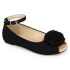 Journee Fleur Girls' Ankle Strap Flats, Size: 9 T, Black