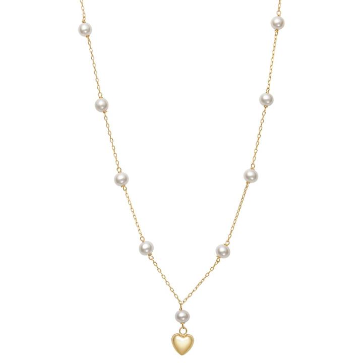 Kids' 14k Gold Freshwater Cultured Pearl Heart Station Necklace, Women's, White