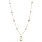 Kids' 14k Gold Freshwater Cultured Pearl Heart Station Necklace, Women's, White