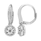Sterling Silver 1/2 Carat T.w. Diamond Halo Drop Earrings, Women's, White