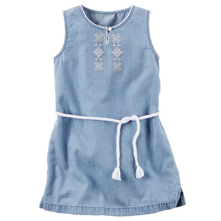 Girls 4-8 Carter's Embroidered Chambray Dress, Girl's, Size: 6, Blue Other