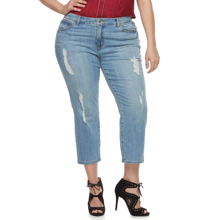 Plus Size Jennifer Lopez Distressed Midrise Denim Capris, Women's, Size: 20 W, Dark Blue