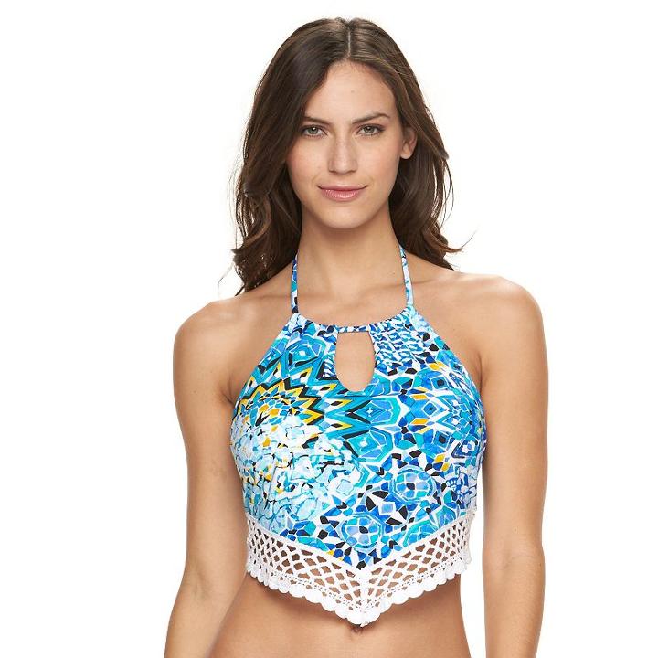 Women's Apt. 9&reg; Crochet Halterneck Midkini Top, Size: Large, Dark Green