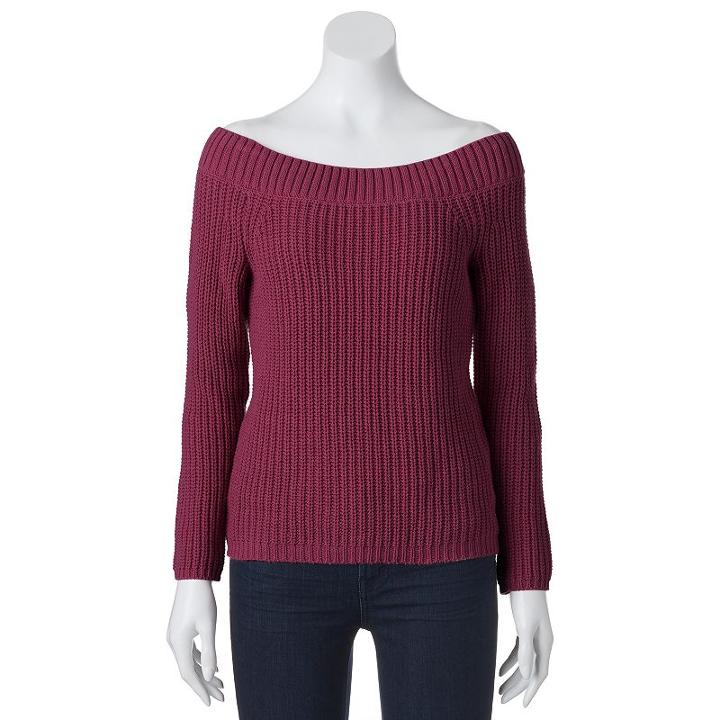 Juniors' Pink Republic Off The Shoulder Sweater, Girl's, Size: Medium, Med Purple