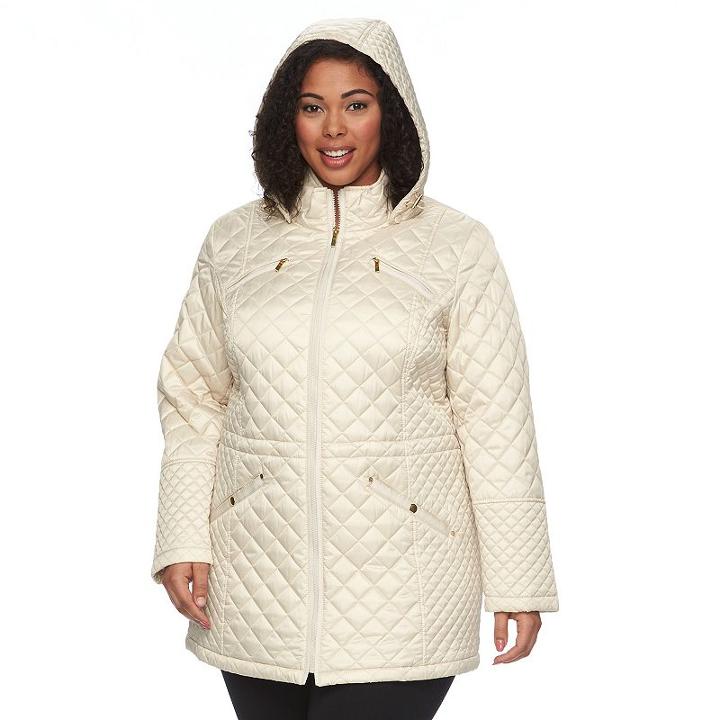 Plus Size Braetan Hooded Long Quilted Jacket, Women's, Size: 1xl, Beig/green (beig/khaki)