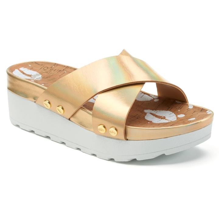 Juicy Couture Metallic Crisscross Platform Sandals, Adult Unisex, Size: 7, Gold