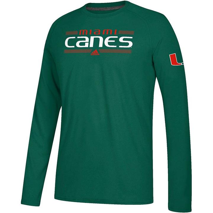 Men's Adidas Miami Hurricanes Linear Bar Tee, Size: Large, Green