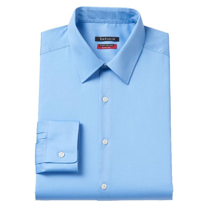 Men's Van Heusen Slim-fit Flex Collar Stretch Dress Shirt, Size: 16.5 36/37, Med Blue