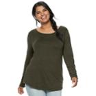 Juniors' Plus Size Mudd&reg; Crewneck Tee, Teens, Size: 3xl, Dark Brown