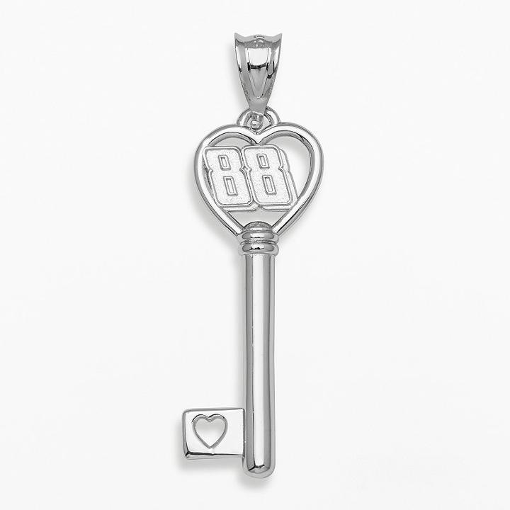 Insignia Collection Nascar Dale Earnhardt Jr. Sterling Silver 88 Heart Key Pendant, Women's, Grey