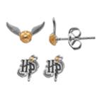 Harry Potter Silver Plated Hp & Golden Snitch Stud Earring Set