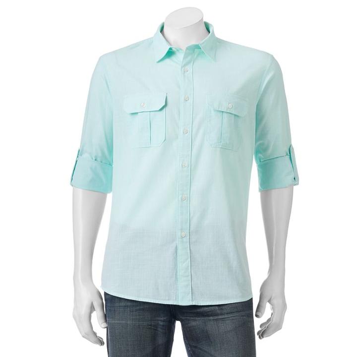 Men's Apt. 9&reg; Modern-fit Crosshatch Roll-tab Button-down Shirt, Size: Xl, Turquoise/blue (turq/aqua)