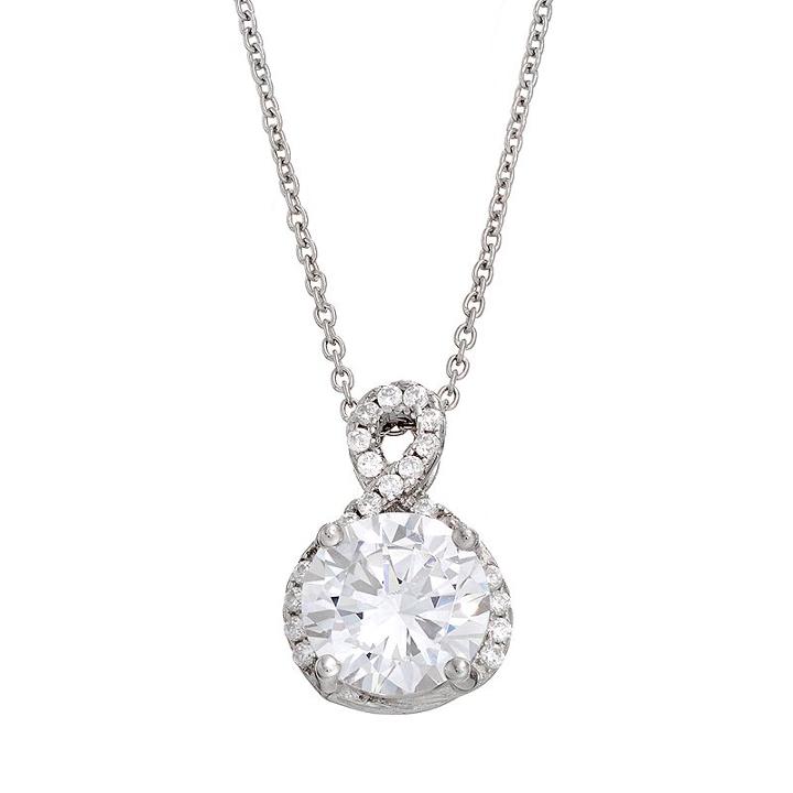 Cubic Zirconia Sterling Silver Pendant Necklace, Women's, Size: 18, White