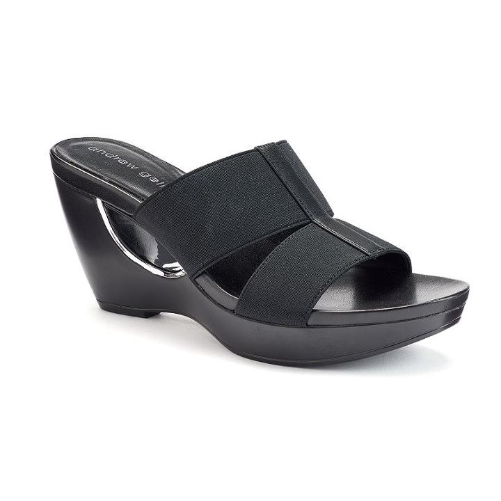 Andrew Geller Abradie Women's Wedge Sandals, Size: Medium (8), Black