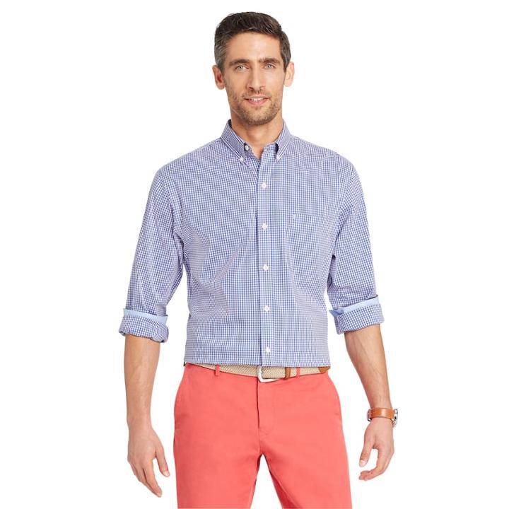 Men's Izod Classic-fit Essential Gingham Woven Button-down Shirt, Size: Medium, Med Pink