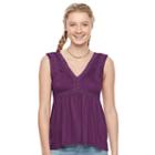 Juniors' Mudd&reg; Crochet-trim Empire Tank, Girl's, Size: Small, Purple