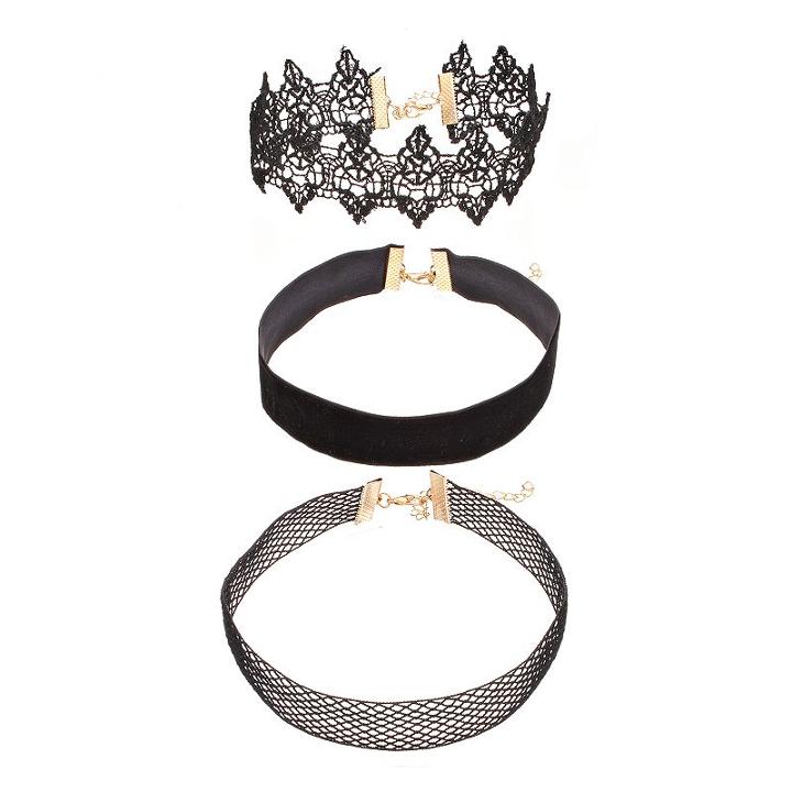 Lace & Velvet Choker Necklace Set, Women's, Black