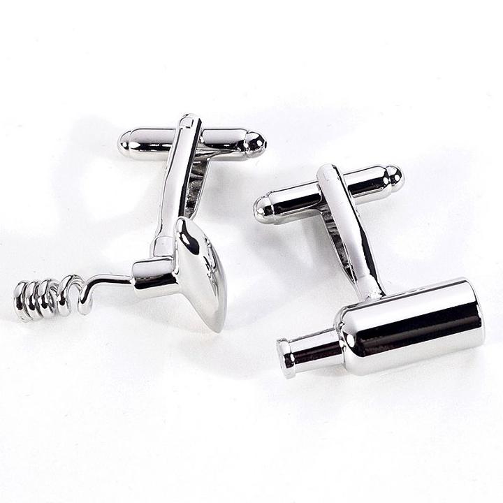 Rhodium-plated Bottle And Corkscrew Cuff Links, Men's, Grey
