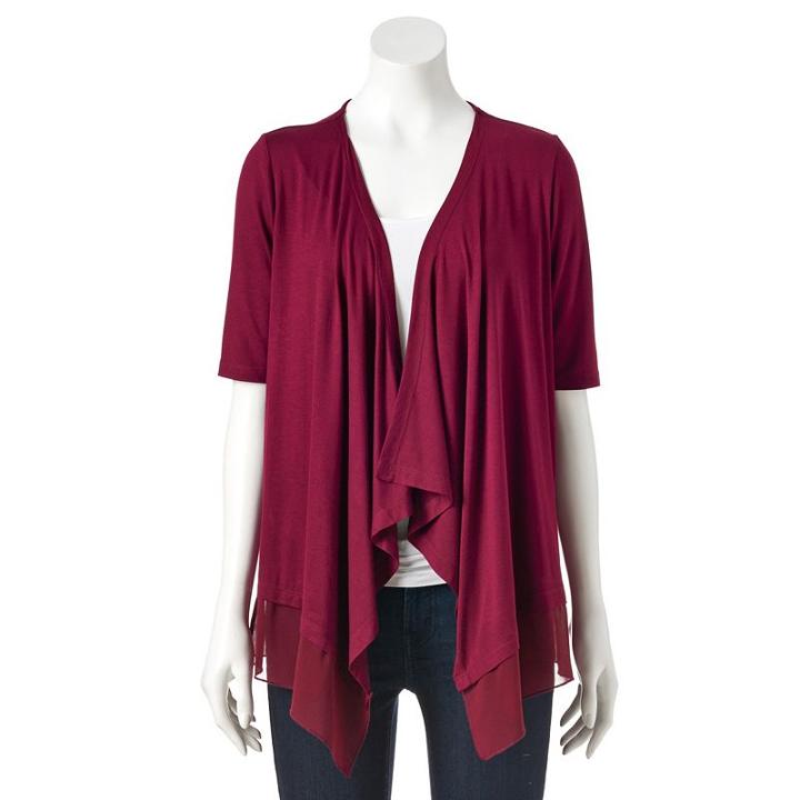 Women's Dana Buchman Chiffon-hem Open-front Cardigan, Size: Large, Dark Red