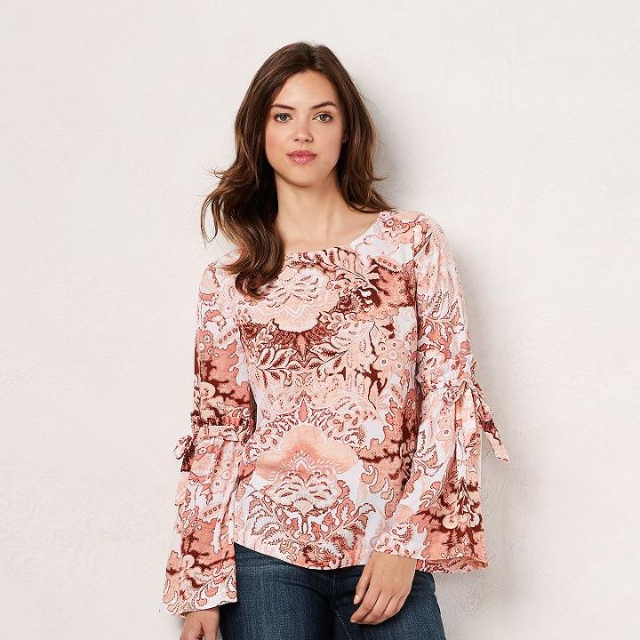 Women's Lc Lauren Conrad Printed Top, Size: Medium, White
