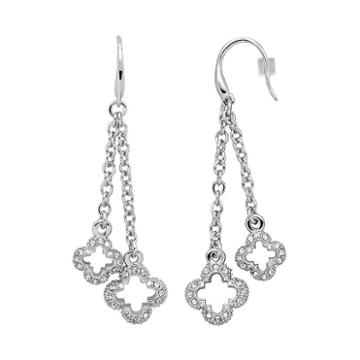 Marie Claire Jewelry Crystal Silver Tone Clover Linear Drop Earrings, Women's, White